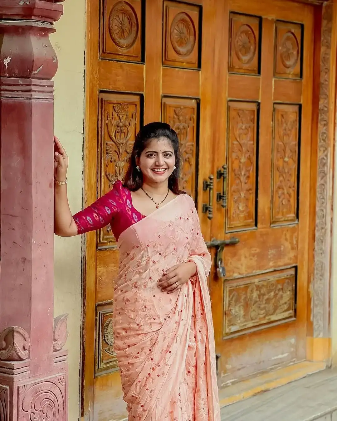 Hyderabad TV Actress Shiva Jyothi in Pink Saree